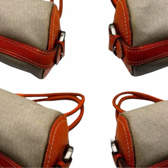 Cole Han Gray Canvas Orange Leather Barrel Satchel - Picture 13 of 16